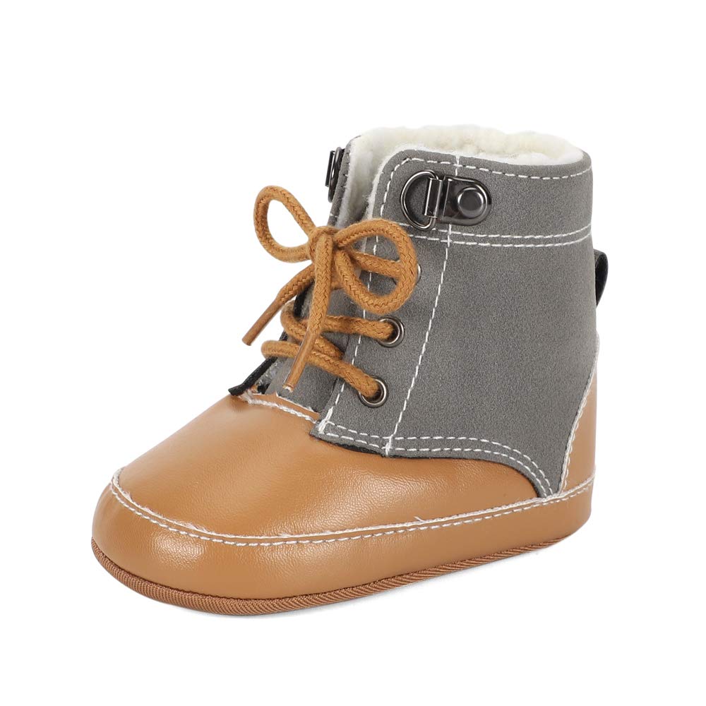 LACOFIA Baby Boys Cowboy Winter Boots Toddler Non-Slip Laces Snow Boots