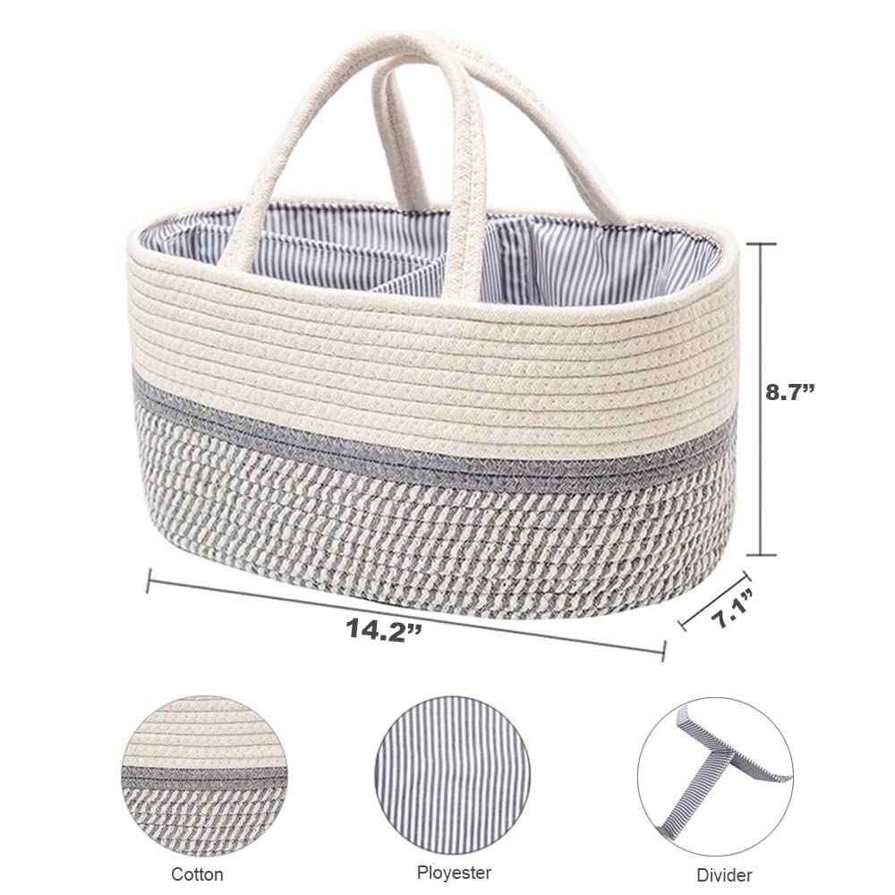 Baby Nappy Caddy Organiser, Multifunctional Storage Box for Nappies, with Interchangeable Compartments, 100% Cotton Linen, Portable Storage Basket for Nappies, Baby Shower Gift