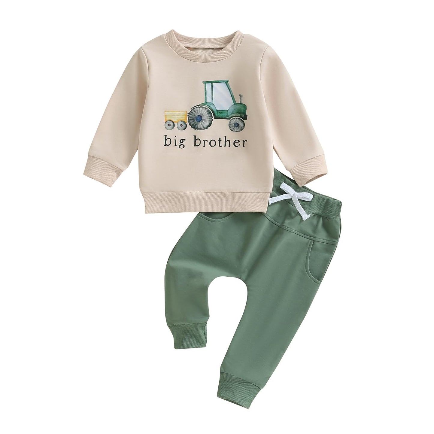 Baby-Frühlings-Outfit für Jungen, Trainingsanzüge mit Traktor-/Auto-Print, Sweatshirts mit langen Ärmeln mit Autodruck + elastische Kordelzughose, 2-teiliges Sportbekleidungsset, weiche Traktor-Outfits
