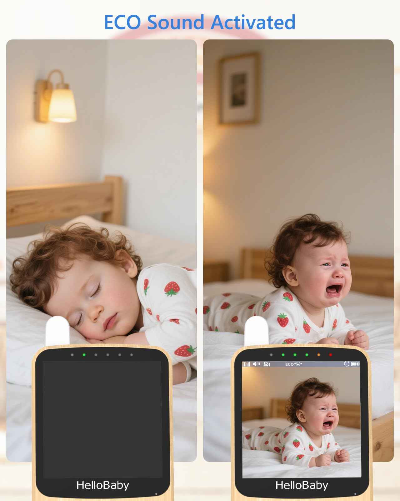 HelloBaby Baby Monitor with Camera, 29 Hours Battery Life, 355°/120° Baby Monitor with Remote Controlled Pan-Tilt Camera, 2x Zoom, Infrared Night Vision Camera, Eco Mode, Up to 305 m, 2-Way Audio