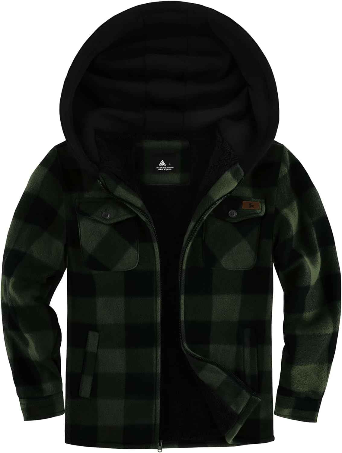 zitysport Shirt Jacket Boys Thick Hoodie Checked Jacket Children with Zip Warm Flannel Jacket Boys Sweat Jacket Outdoor Fleece Jacket Winter Jackets for Boys with Chest Pocket