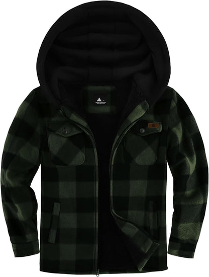 zitysport Shirt Jacket Boys Thick Hoodie Checked Jacket Children with Zip Warm Flannel Jacket Boys Sweat Jacket Outdoor Fleece Jacket Winter Jackets for Boys with Chest Pocket