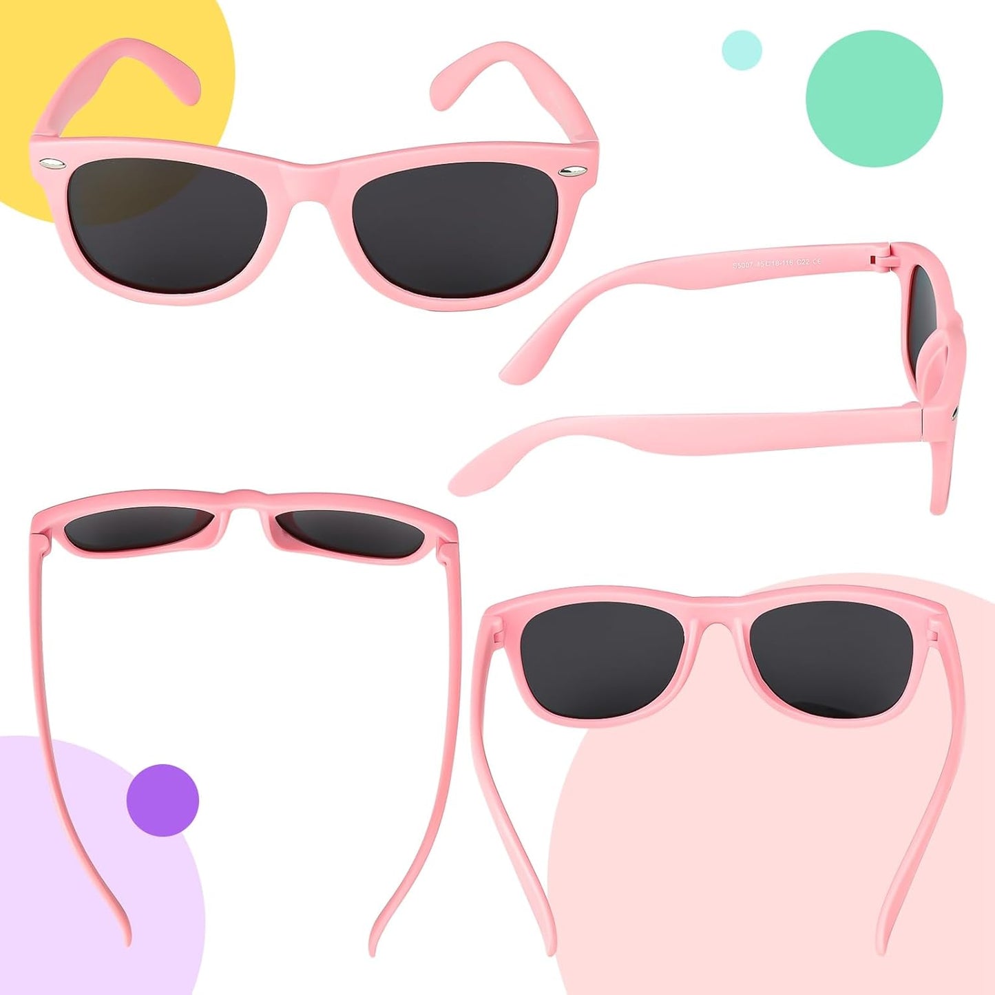 Utensilsto Pack of 3 Children's Polarised Flexible Sunglasses Silicone Frame Sunglasses for Boys Girls 2-12 Years (Pink+Red)