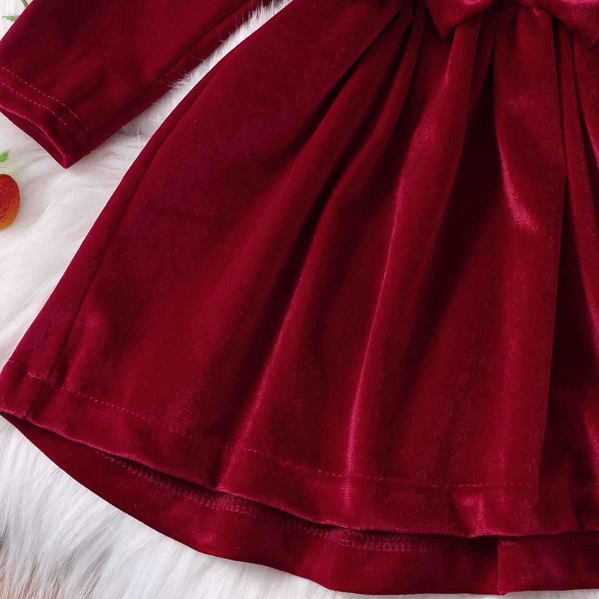 Baby Dress Girls Long Sleeve Lace A Line Princess Velvet Dress + Headband Wedding Festive Autumn Winter Clothing