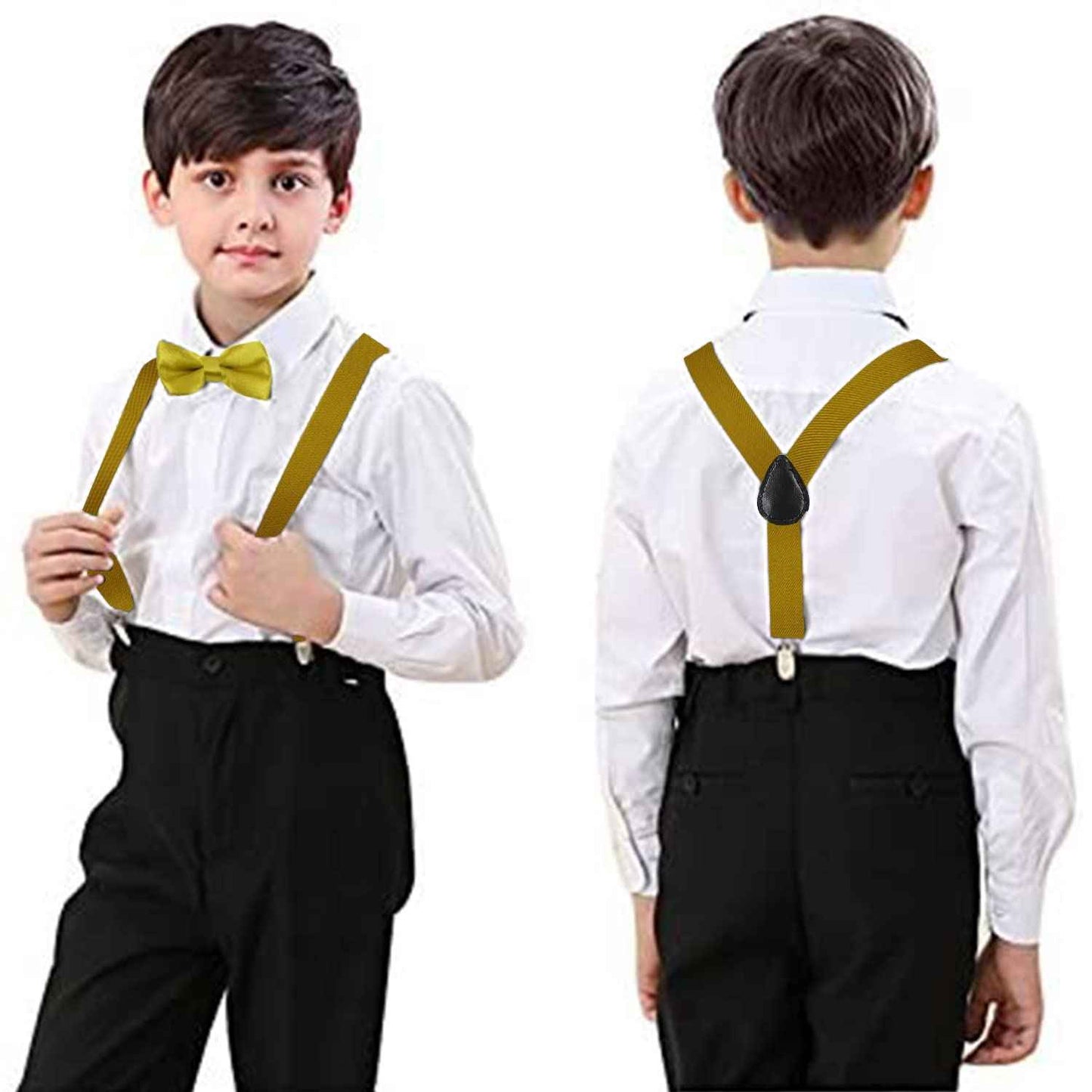 HANERDUN Unisex Boys Girls Bow Tie Braces with Three Clothes Clips on Waistband