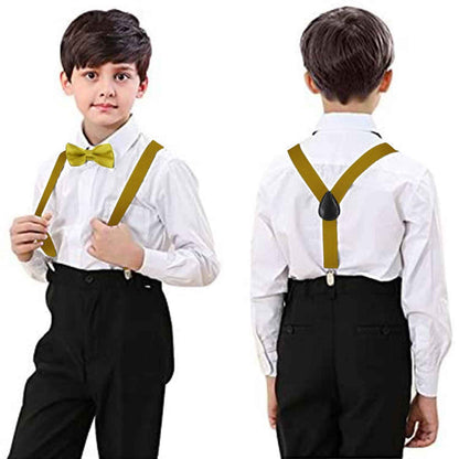 HANERDUN Unisex Boys Girls Bow Tie Braces with Three Clothes Clips on Waistband