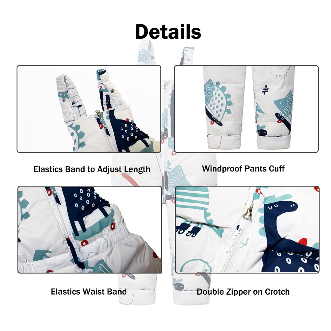 Printed Snowsuits for Baby Girls, 2-Piece Clothing Set, Winter Unisex Children's Down Jacket with Removable Fur Hood with Snow Dungarees, Boys and Girls, Ski Suit Clothing