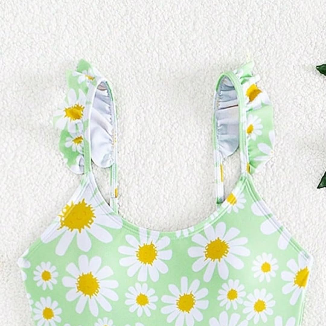 JiAmy Mädchen EIN Stück Badeanzug mit Rüschenrock Sommer Strand Badeanzug Daisy Floral Mädchen Bademode für 8-12 Jahre (120-160cm)