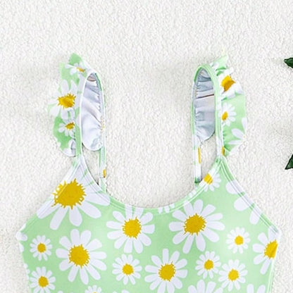 JiAmy Mädchen EIN Stück Badeanzug mit Rüschenrock Sommer Strand Badeanzug Daisy Floral Mädchen Bademode für 8-12 Jahre (120-160cm)