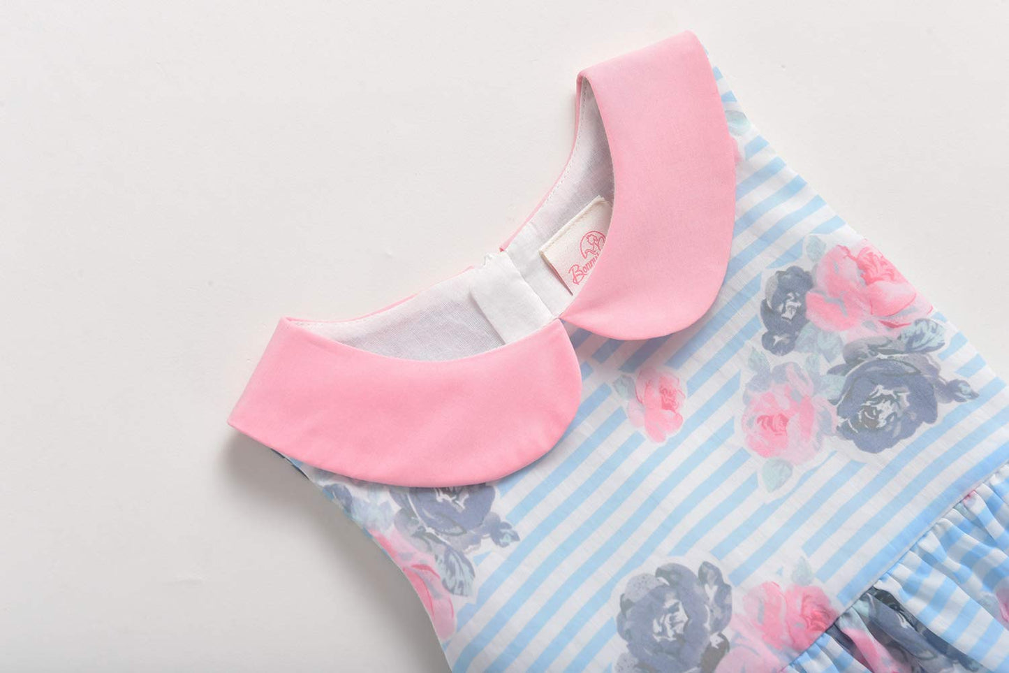 BONNY BILLY Mädchen Kleider Ärmellos Sommer Freizeit Gestreift Blumen A-Linie Kinder Kleid mit Kragen