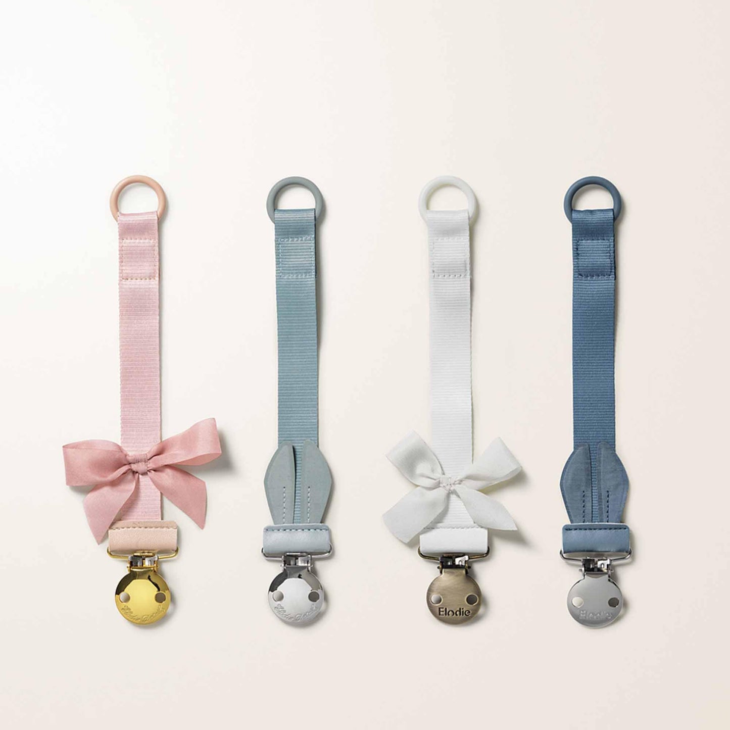 Elodie Details Schnullerkette 2er Pack, aus Stoff und Edelstahl Clip, für Baby Junge und Mädchen, Universal Silikonring, Passend für Alle Schnuller - Powder Pink/Soft Terracotta, Rosa