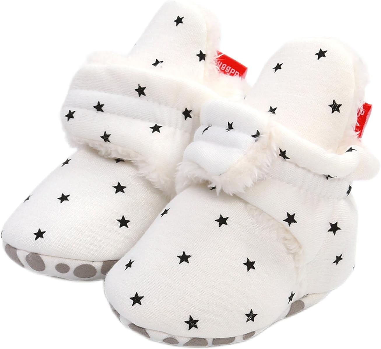 EDOTON Unisex-Baby Neugeborenes Fleece Booties, Baby Jungen Mädchen Weiche Sohlen Streifen Bootie Kleinkind Stiefel Niedlich Stiefel Socke Einstellbar