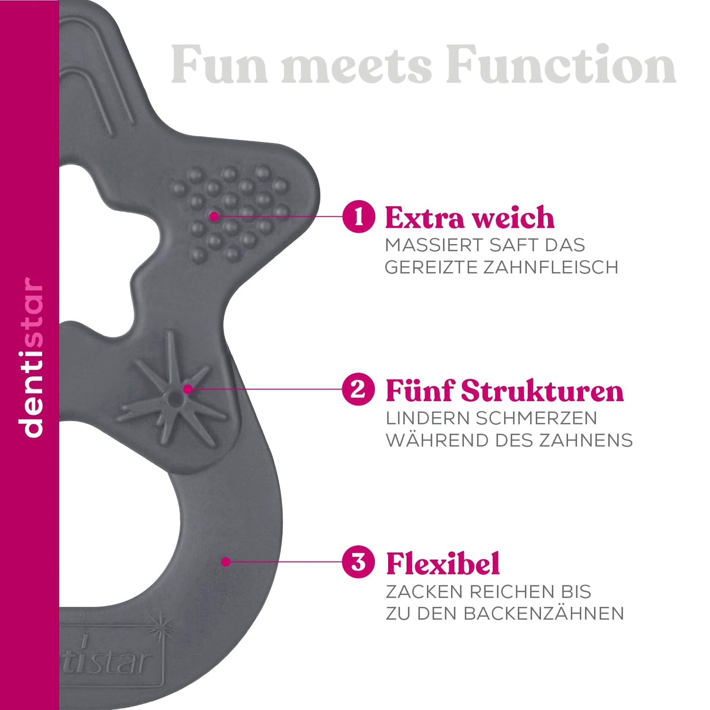 Dentistar Beißring 2er-Set – Teether für Babys & Kleinkinder ab 3 Monate – Baby Beißring mit Griff aus weichem Material zur Zahnungshilfe & Massage – Made in Germany – Pink & Lila