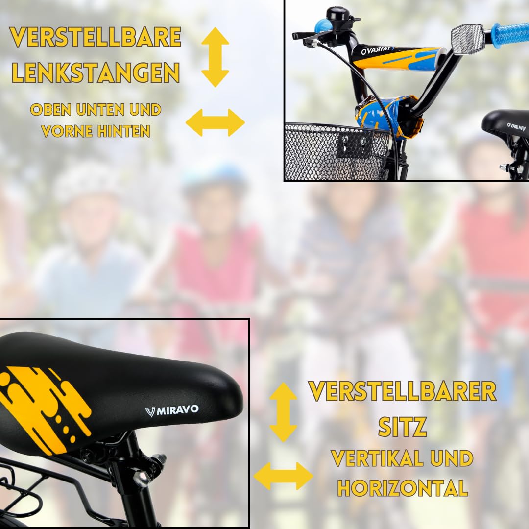 MIRAVO Kinderfahrrad Fahrrad Kinder Ab 2 Bis 8 Jahre Mit Stützrädern Schubstange V-Brake Bremsen Rückstrahl Aufkleber 12 16 20 Zoll Radgröße Korb Für Junge Spark - Meloni2