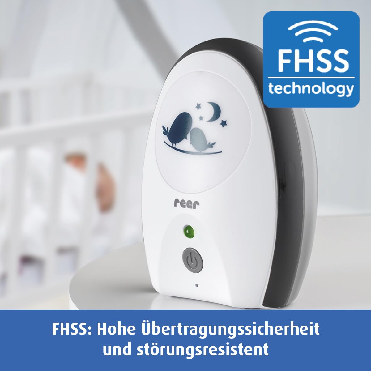 reer Rigi Babyphone mit Gegensprechfunktion, 300 m Reichweite, FHSS, Nachtlicht, VOX & ECO-Modus