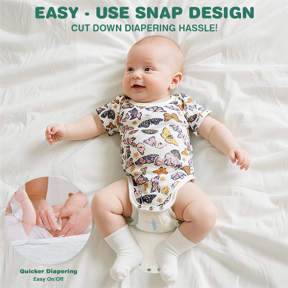 Baby Bodysuit Kurzarm Unisex Baby Set Kurzarm Bodysuits aus 100% superweicher Baumwolle, Baby Body mit Press Nieten für Neugeborene Baby Jungen und Mädchen 0-3 m/3-6 m/6-9 m/9-12 m