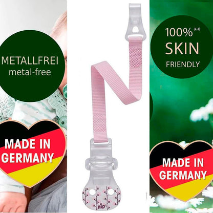 3er Pack NIP Schnullerband mit Haken 3 Stk. Schnullerkette für Schnuller mit Ring, pastel rose, metallfrei, BPA frei
