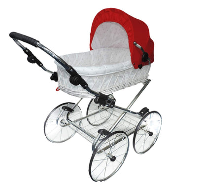 EICHHORN Kinderwagen Wicker Basket Doll's Pram Retro Toy Classic (Basket Natural, Fabric Navy Blue)