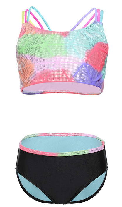 DUSISHIDAN Bikini Kinder Mädchen Zweiteiliger Bademode Süß Badeanzug Zurück überqueren Sommer Swimsuit 110-176