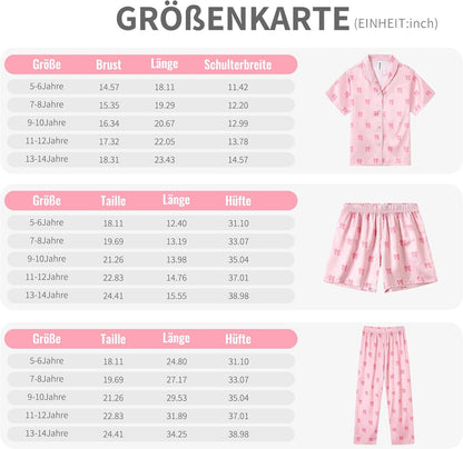 Pyjamas Mädchen Kinder, Süße Pyjama Sets, Satin Pyjamas für Mädchen 5-14 Jahre