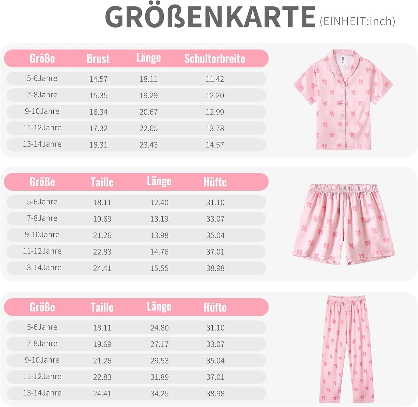 Pyjamas Mädchen Kinder, Süße Pyjama Sets, Satin Pyjamas für Mädchen 5-14 Jahre