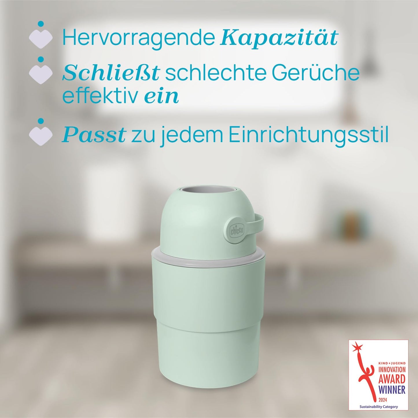 Chicco Windeleimer Odour Off, geruchsdichtes System, platzsparender Baby Windeleimer mit Deckel, einfach zu benutzen und zu reinigen, Ohne Nachfüllkassetten, funktioniert mit herkömmlichen Tüten