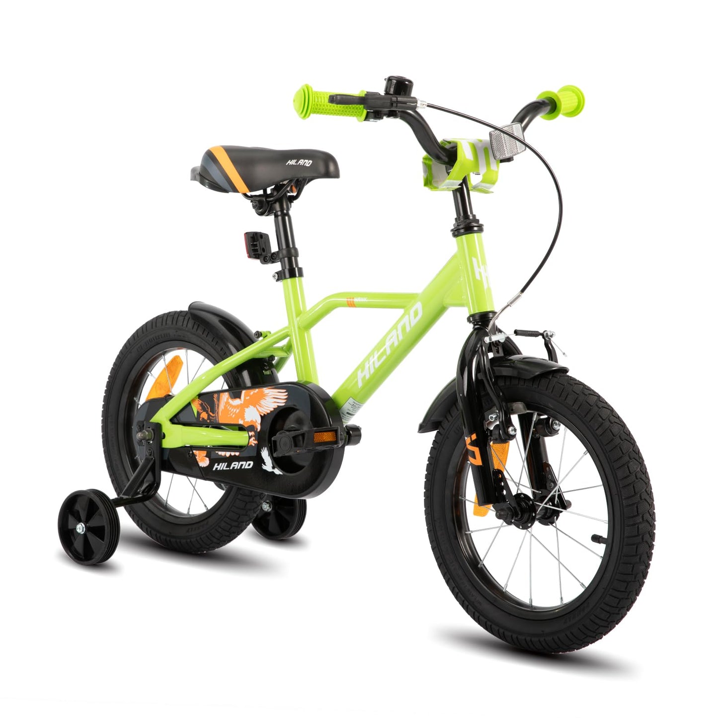Hiland 12/14/16/20 Zoll Kinderfahrrad, Jungen Fahrrad für 3-10 Jahre, mit Stützrädern, Kinderfahrrad mit Handbremse und Rücktrittbremse, Schwarz/Grün/Blau/Orange - Meloni2