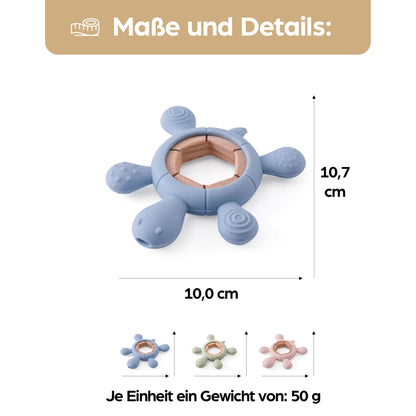 Schildkröte Beißring für Baby Natur Holz & Silikon Blau - Kauspielzeug, Zahnen-Hilfe & Greifling - Babyspielzeug Beissring Geschenk zur Geburt - Holz-Spielzeug nachhaltig, BPA-frei schadstofffrei