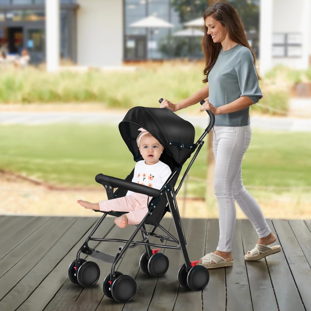 Kinderbuggy, Klein Zusammenklappbar Kinderwagen,Rücken und Fußstützenverstellung,Hinterradbremse,5-Punkt-Gurt,Einfaches Ein-Hand-Falten,Baby Reisebuggy