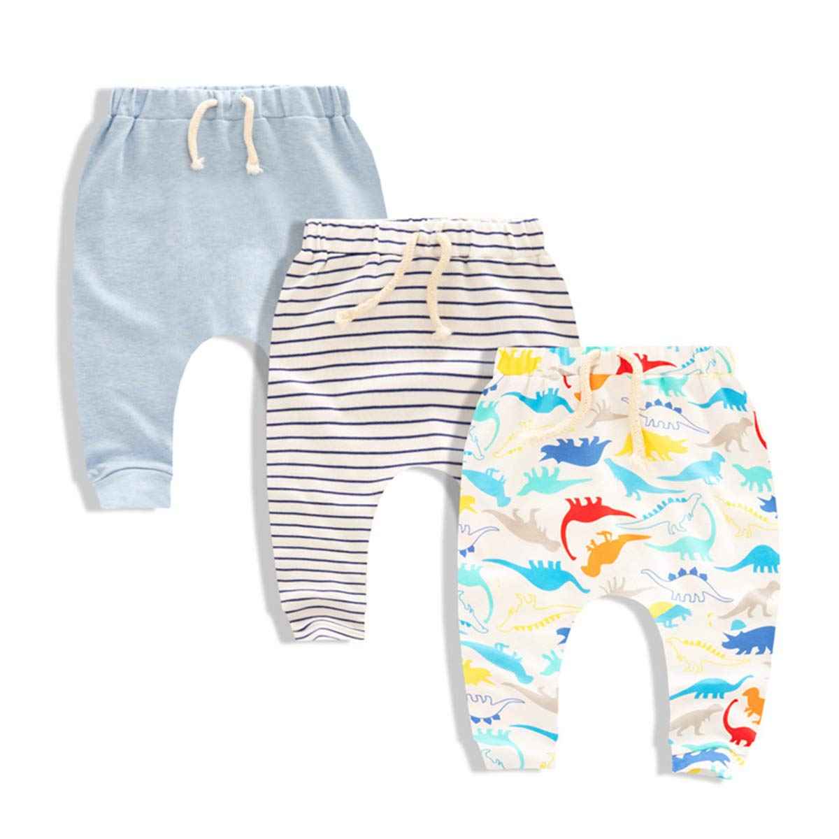 CuteOn Pack of 3 Unisex Children's Toddler Harem Trousers Cotton Elastic Trousers
