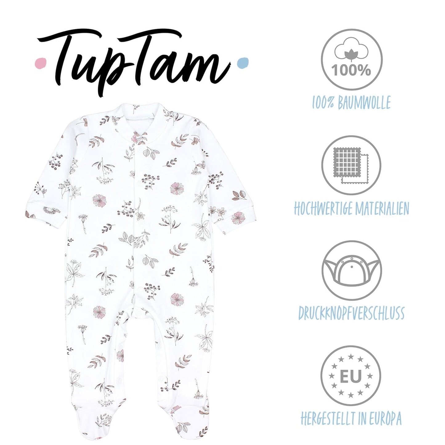 TupTam Baby Mädchen Schlafstrampler mit Fuß 3er Pack