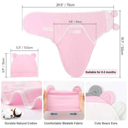 DRESHOW Neugeborene Swaddle Decke Hut Set Baby Gedruckt Swaddles Säugling Einstellbar Schlafsack für 0-3 Monate Mädchen Jungen