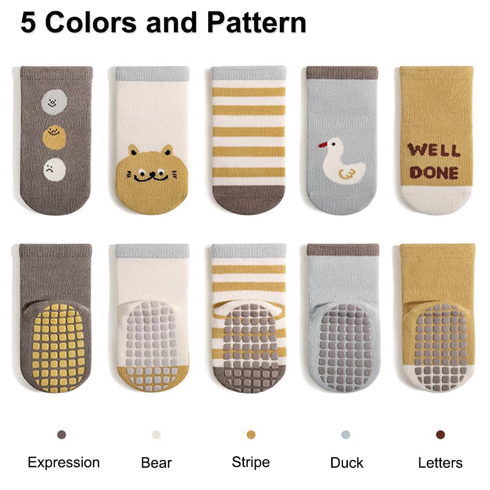Rutschfeste Socken für Baby Mädchen Jungen 5 Paar Kinder Anti Rutsch Socken Sportsocken Stoppersocken