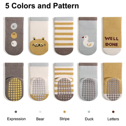 Rutschfeste Socken für Baby Mädchen Jungen 5 Paar Kinder Anti Rutsch Socken Sportsocken Stoppersocken