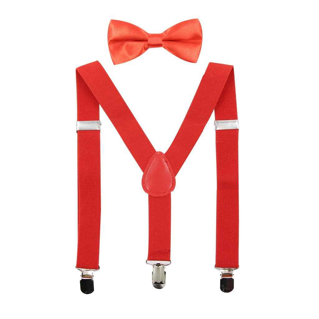 HANERDUN Unisex Boys Girls Bow Tie Braces with Three Clothes Clips on Waistband