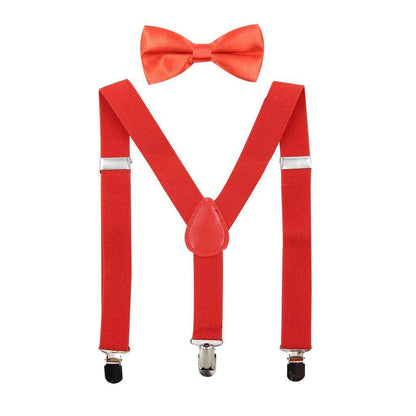 HANERDUN Unisex Boys Girls Bow Tie Braces with Three Clothes Clips on Waistband