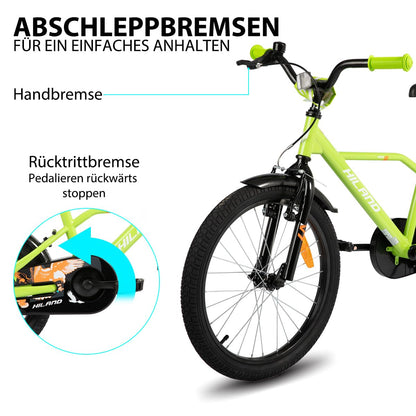Hiland 12/14/16/20 Zoll Kinderfahrrad, Jungen Fahrrad für 3-10 Jahre, mit Stützrädern, Kinderfahrrad mit Handbremse und Rücktrittbremse, Schwarz/Grün/Blau/Orange