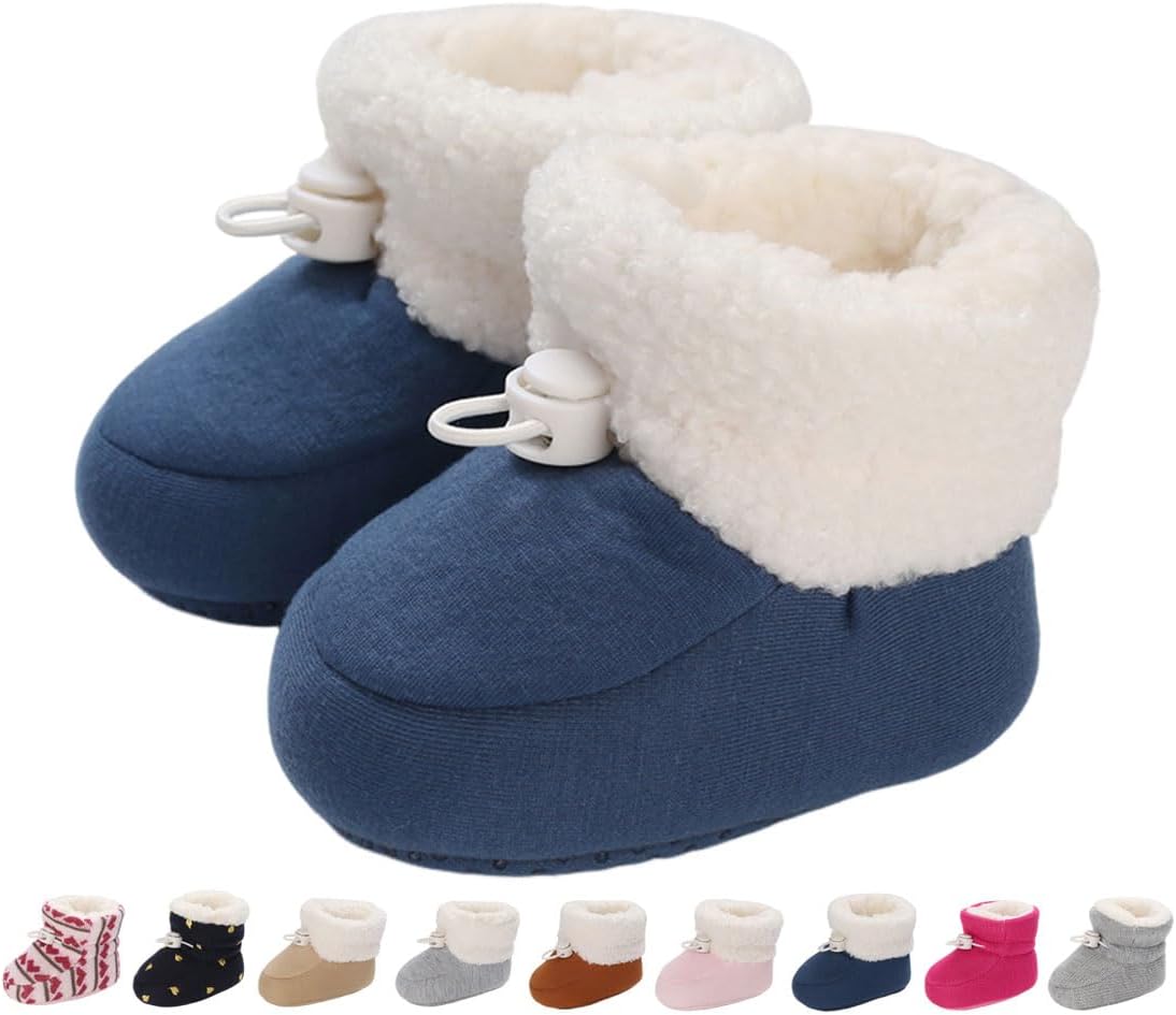 Baby Winter Shoes Warm Baby Shoes Winter Non-Slip Adjustable Newborn Snow Shoes First Walking Shoes Lined Thermal Fleece Crawling Shoes Slippers Winter Boots 0-18 Months 