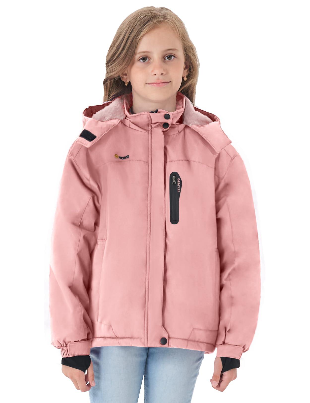 GEMYSE Girls' Waterproof Ski Jacket Windproof Fleece Outdoor Winter Jacket Rain Jacket with Hood