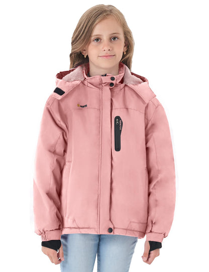 GEMYSE Girls' Waterproof Ski Jacket Windproof Fleece Outdoor Winter Jacket Rain Jacket with Hood