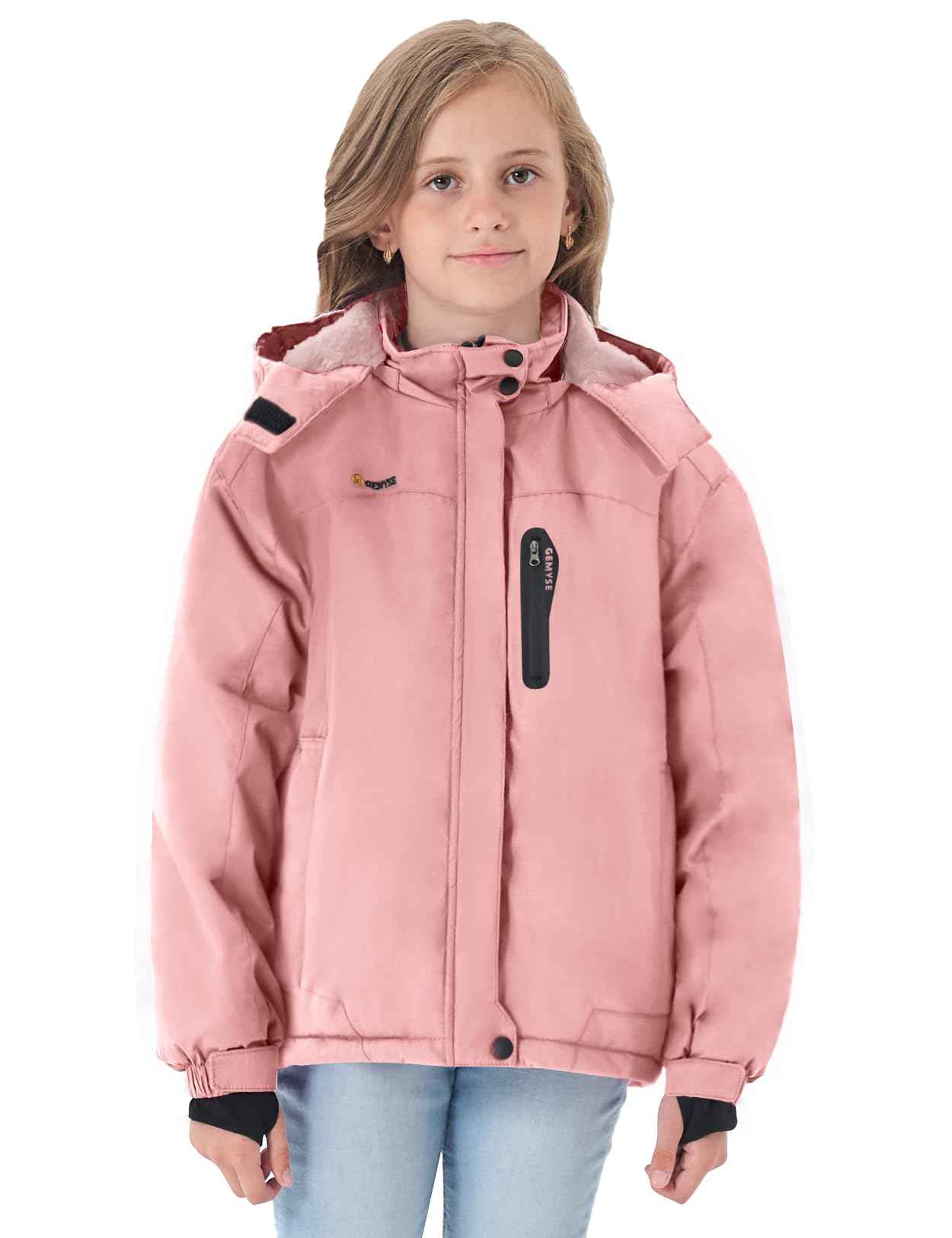 GEMYSE Girls' Waterproof Ski Jacket Windproof Fleece Outdoor Winter Jacket Rain Jacket with Hood