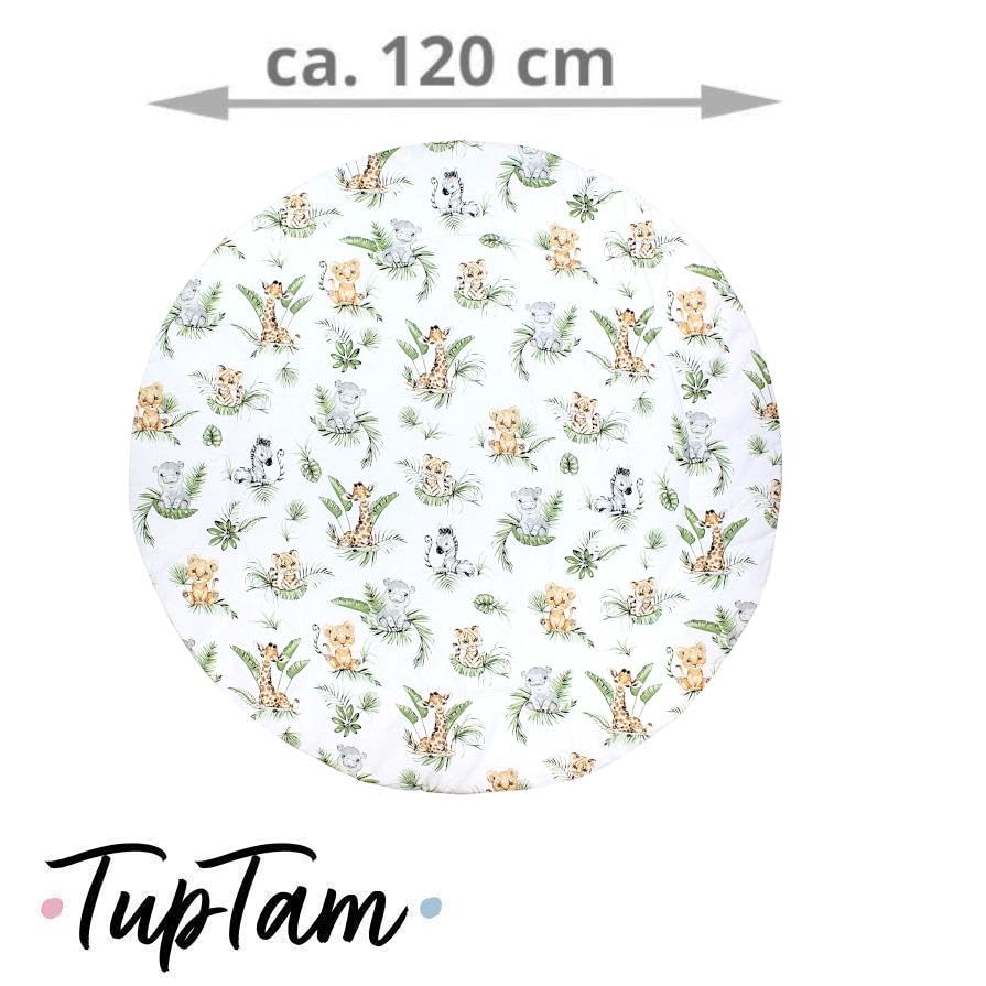 TupTam Krabbeldecke für Baby 120x120 cm - Gepolsterte Spieldecke Baby Baumwolle, XXL, OEKO-TEX, Weich & Hautfreundlich, Farbe: Wald/Beige