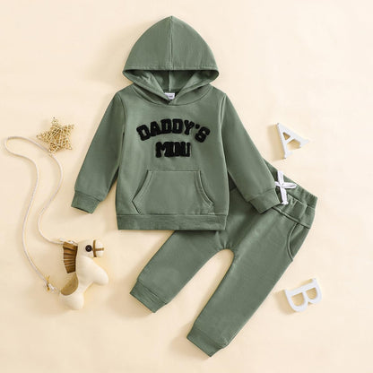 LUVCES Kleinkind Baby Jungen Outfits Langarm Daddy’s Mini Kapuzenpullover Sweatshirts + Hosen 2-teiliges Herbst Winter Frühling Kleidungsset