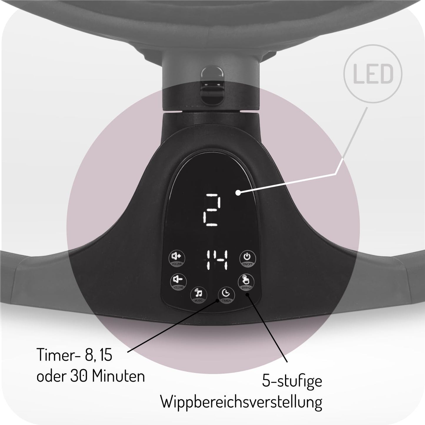 MoMi KENANI baby bouncer for children up to 9 kg, foldable, with remote control &amp; Bluetooth for connecting to a smartphone, battery or power connection, with 5-point safety belt, sun protection, insect net 