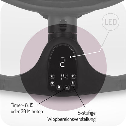 MoMi KENANI baby bouncer for children up to 9 kg, foldable, with remote control &amp; Bluetooth for connecting to a smartphone, battery or power connection, with 5-point safety belt, sun protection, insect net 