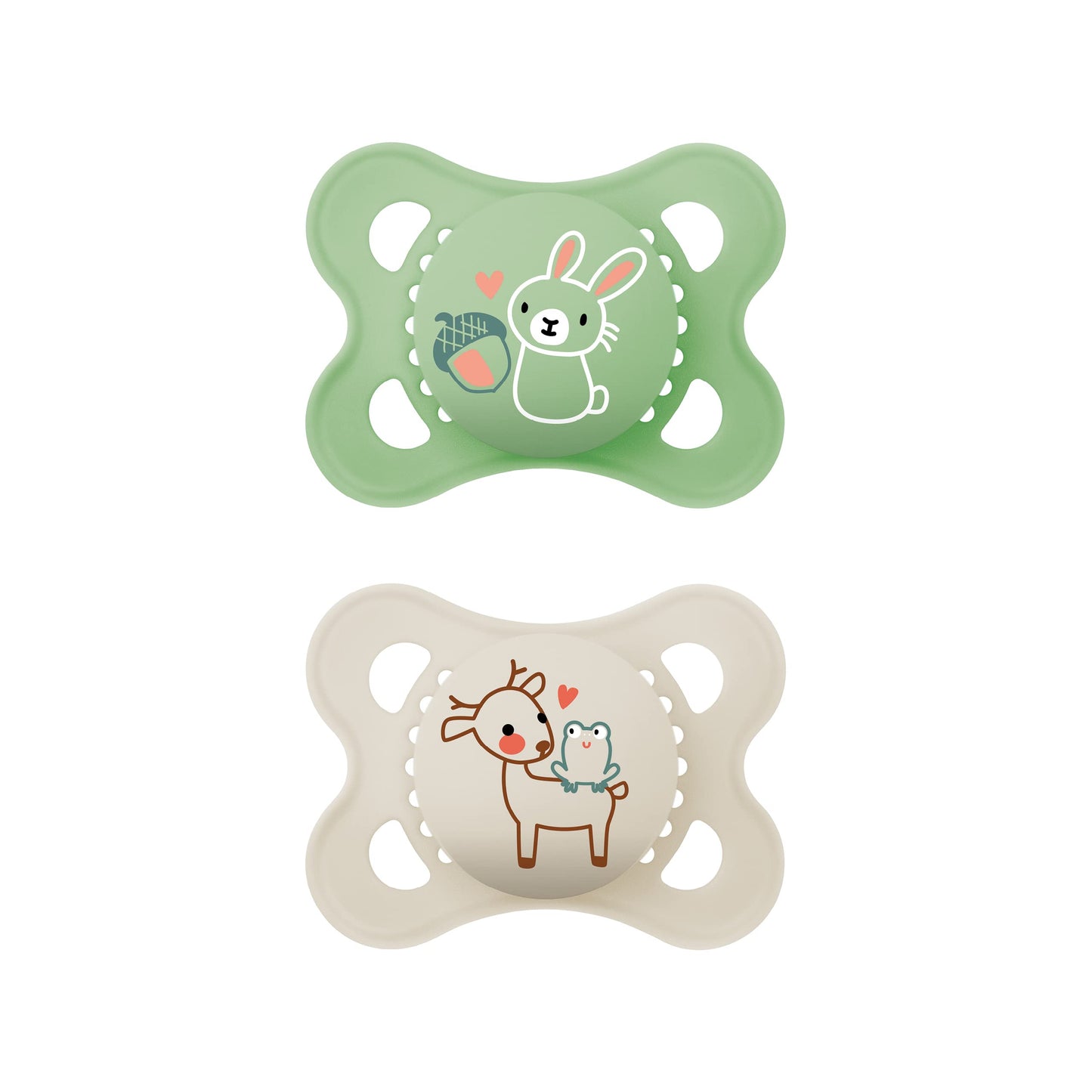 MAM Original Schnuller im 2er-Set, zahnfreundlicher Baby Schnuller aus nachhaltigen & bio-erneuerbaren Materialien, Sauger aus MAM SkinSoft Silikon, mit Schnullerbox, 0-6 Monate, Hase/Reh - Meloni2