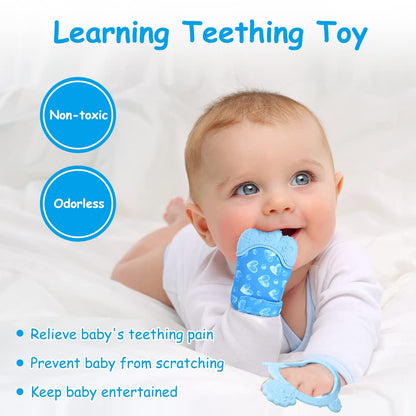 Vicloon Baby Beißhandschuhe mit Beißring Spielzeug, Weicher Beissring Baby,BPA Frei,Beruhigen Sie wundes Zahnfleisch,Handschuhe Beißring Spielzeug für 0-6 Monate Baby-Blau