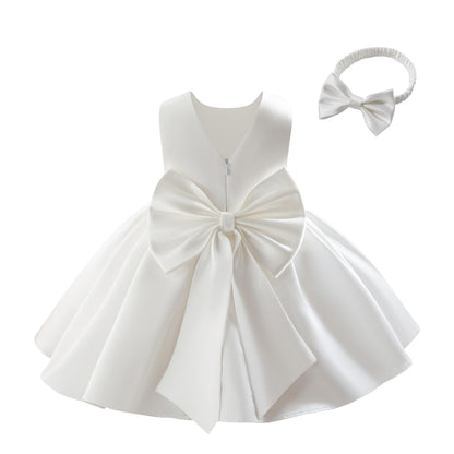 Baby Mädchen Kleid Satin Bowknot A-Linie Taufe Kleid Ärmellos Kleinkind Prinzessin Geburtstag Kleider Kinder Hochzeit Blumenmädchen Kleid Festliche Party Kleid