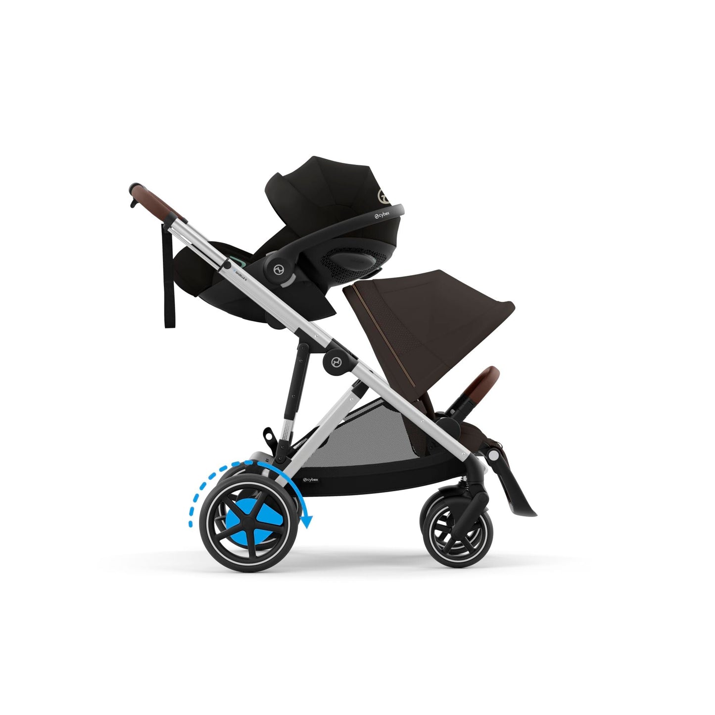 CYBEX Gold Kinderwagen e-GAZELLE S, Ab Geburt bis ca. 4 Jahre, Max. 22 kg (Single-Modus) / 2x 22 kg (Duo-Modus), All-in-1-System mit E-Antrieb und 20+ Konfigurationen, Stone Grey