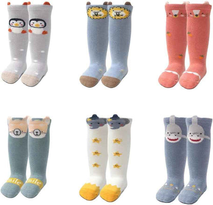 Pack of 6 Baby Toddler ABS Non-Slip Socks Knee-Length Knee Socks Cotton